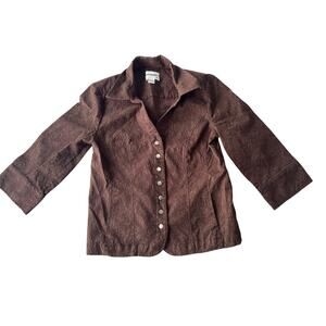 Christopher & Banks Brown Women Textured Floral Pattern Button Shirt Jacket Sz M